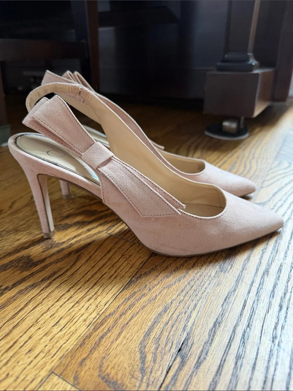 Jessica Simpson Blush Pink Suede Pointed-Toe Slingback Heels with Bow Sz 8.5